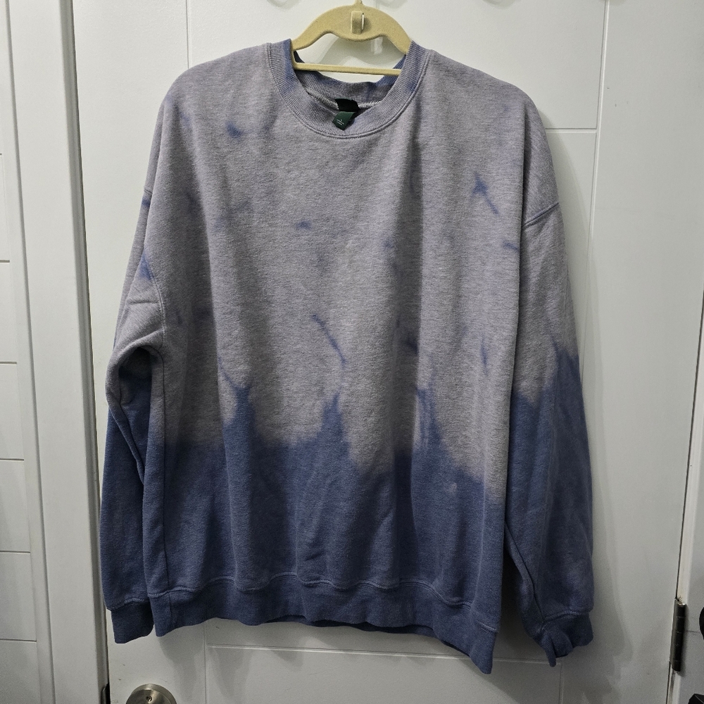 Wild Fable Women's Blue Grey Tie Dye Fleece Crewneck Pullover Sweatshirt Sz L